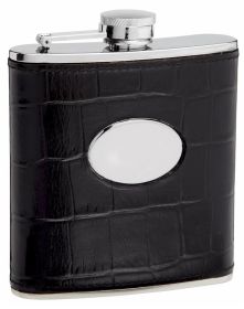 Leather Hip Flask Holding 6 oz - Eel Skin Pattern Design - Pocket Size