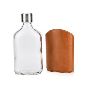 Glass Flask with Cap - Hip Flask - Comes with Genuine  Brown Leather Pouch Holder - 4
