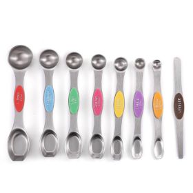 Set Of 8; Magnetic Measuring Spoon Set; Double Sided Stainless Steel Measuring Spoons; Fits In Spice Jars; Stackable Teaspoons; For Measuring Dry And