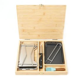 HAWOK 7 Piece Bamboo Camping Box Set, 12.8"L x 10.6"W x1.8"H, Portable Folding Campfire Stove with Cast Iron Plate