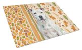 White American Staffordshire Terrier Heirloom Fall Glass Cutting Board Decorative Tempered Glass Kitchen Cutting and Serving Board Large Size Chopping