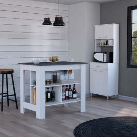 Newark 2 Piece Kitchen Set, Kitchen Island + Pantry Cabinet , White/Onyx