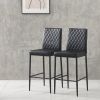 Black modern simple bar chair, fireproof leather spraying metal pipe, diamond grid pattern, restaurant, family, 2-piece set