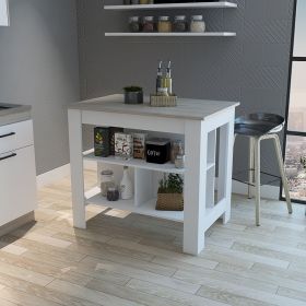 Kitchen Island Antibacterial Dozza, Three Shelves, Light Gray / White Finish