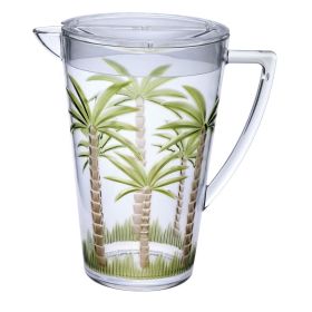 2.75 Quarts Designer Classic Palm Tree Acrylic Pitcher with Lid, Crystal Clear Break Resistant Premium Acrylic Pitcher for All Purpose BPA Free