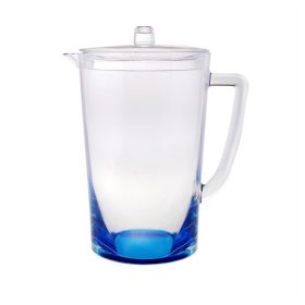 2.75 Quarts Designer Oval Halo Blue Acrylic Pitcher with Lid, Crystal Clear Break Resistant Premium Acrylic Pitcher for All Purpose BPA Free