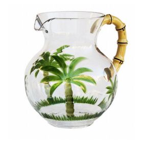 3 Quarts Designer Classic Palm Tree Acrylic Pitcher with Bamboo Handle, Crystal Clear Break Resistant Premium Acrylic Pitcher for All Purpose BPA Free