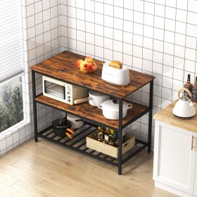 Kitchen Island with 3 Shelves, 47.2 Inches Kitchen Shelf with Large Worktop, Stable Steel Structure, Industrial, Easy to Assemble, Rustic Brown and Bl