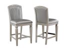 Luxury Formal Glam 2pc Set Dining Side Counter Height Chair Silver Finish Sparkling Embellishments Surround Wooden Furniture