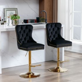 A&A Furniture,Thick Golden Swivel Velvet Barstools Adjusatble Seat Height from 27-35 Inch, Modern Upholstered Bar Stools with Backs Comfortable Tufted