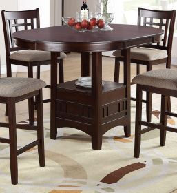 Dining Table Round Counter height Dining Table w Shelve 1pc Table Only Solid wood Dark Rosy Brown FInish