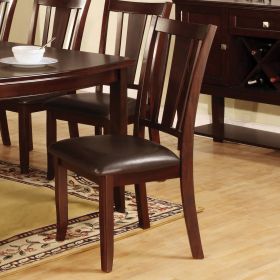 Set of 2 Side Chairs Dark Espresso Finish Solid wood Kitchen Dining Room Furniture Padded Leatherette Seat Unique back