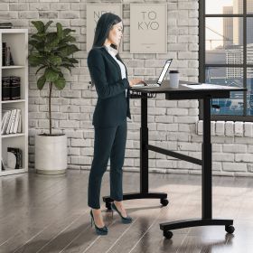 Atlantic Sit Stand Desk with Casters - Black (Height Adjustable) with side crank (switchable either side, left or right side crank)