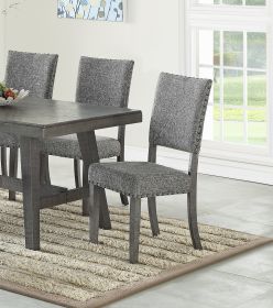 Modern Gray Fabric Upholstered Set of 2 Side Chairs Dining Room Saw Tooth Engraving