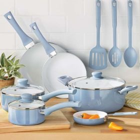 12pc Ceramic Cookware Set, Blue Linen