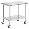Stainless Steel Work Table 35 x 24 x 33 Inch, 700 LBS Load Capacity with 4 Wheels, 3 Adjustable Height Levels