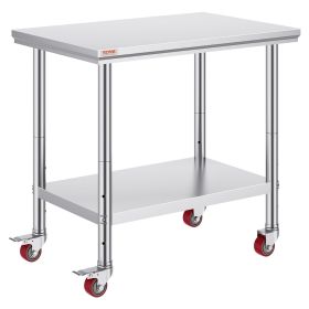 Stainless Steel Work Table 35 x 24 x 33 Inch, 700 LBS Load Capacity with 4 Wheels, 3 Adjustable Height Levels