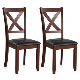 Set of 2 Wooden Kitchen Dining Chair with Padded Seat and Rubber Wood Legs