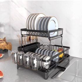 2 Tier Dish Rack for Kitchen Counter,Dish Drying Rack with 360¬∞Drainage,Dish Drainboard Set with Cutlery Holder and 4 Cup Holder,Dish drainers Over S