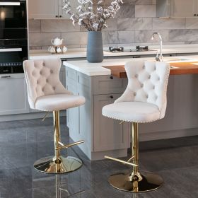 A&A Furniture,Golden Swivel Velvet Barstools Adjusatble Seat Height from 25-33 Inch, Modern Upholstered Bar Stools with Backs Comfortable Tufted for H