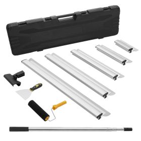 Drywall Skimming Blade Set, 10/16/24/32/40 in Skimming Blades + 34-81.6 in Extension Handle Pole, Stainless Steel Knife Professional Skim Coat Tools