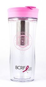 Portable Travel Tea Tumbler - Double Walled w/ Removable Steel Infuser, Clear-Pink 14 Fluid Ounces by Pride Of India 14 oz