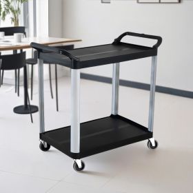 SOGA 2-Tier Tall Kitchen Utility Cart with Wheels â€“ Black Portable Kitchen Trolley for Dining, Storage, and Serving
