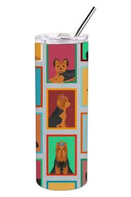 Lots of Black and Tan Yorkie Stainless Steel Skinny Tumbler Vacuum Double Walled Reusable Insulated Tumbler Travel Cup for Coffee Cocktails Gift with