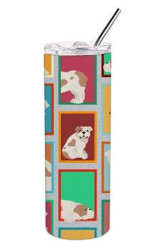 Lots of Piebald English Bulldog Stainless Steel Skinny Tumbler Vacuum Double Walled Reusable Insulated Tumbler Travel Cup for Coffee Cocktails Gift wi