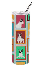 Lots of Black and White French Bulldog Stainless Steel Skinny Tumbler Vacuum Double Walled Reusable Insulated Tumbler Travel Cup for Coffee Cocktails