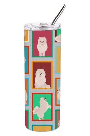Lots of White Pomeranian Stainless Steel Skinny Tumbler Vacuum Double Walled Reusable Insulated Tumbler Travel Cup for Coffee Cocktails Gift with Lid