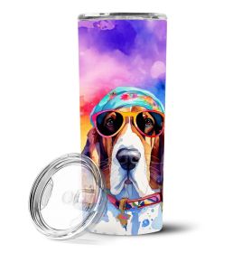 Basset Hound Hippie Dawg Stainless Steel Skinny Tumbler Vacuum Double Walled Reusable Insulated Tumbler Travel Cup for Coffee Cocktails Gift with Lid
