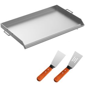 Stainless Steel Griddle,32" X 17" Universal Flat Top Rectangular Plate , BBQ Charcoal/Gas Grill with 2 Handles and Grease Groove with Hole