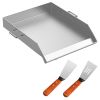 Stainless Steel Griddle,18" X 16" Universal Flat Top Rectangular Plate, BBQ Charcoal/Gas Grill with 2 Handles and Grease Groove with Hole