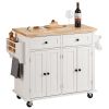 Kitchen Island Cart with Solid Wood Top, 35.4" Width Mobile Carts with Storage Cabinet, Rolling Kitchen Table with Spice Rack, Towel Rack, and Drawer