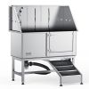 50" Pet Dog Bathing Station w/Ramp, Professional Stainless Steel Dog Grooming Tub w/ Soap Box, Faucet,Rich Accessory, Dog Bathtub for Large,Medium