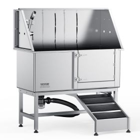50" Pet Dog Bathing Station w/Ramp, Professional Stainless Steel Dog Grooming Tub w/ Soap Box, Faucet,Rich Accessory, Dog Bathtub for Large,Medium