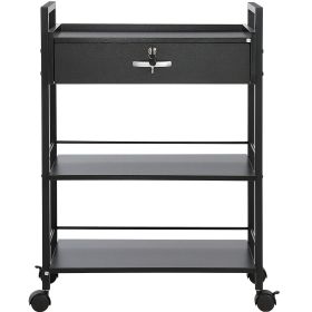 Beauty Salon Trolley Cart, 3-Tier Hair Salon Stations Cabinet for Stylist with Lockable Drawer