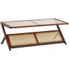 Rattan Coffee Table, Z-Shaped Rattan Woven Bamboo Coffee Table with Tempered Glass Top, 47' Modern Boho Storage Coffee Table with Natural Bamboo Legs