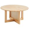 Rattan Coffee Table, Round Rattan Woven Wood Coffee Table with Rubber Wood Top, 33 in Modern Boho Circular Storage Coffee Table with Natural Wood Legs