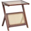 Rattan Coffee Table, Z-Shaped Rattan Woven Bamboo Coffee Table with Tempered Glass Top, 20' Modern Boho Storage Coffee Table with Natural Bamboo Legs