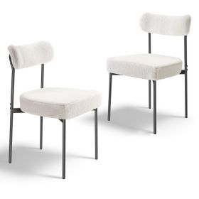 Boucle Dining Chairs Set of 2, Mid Century Modern Sherpa Accent Chairs, Upholstered Side Chair for Dining Table