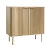 Coffee Bar Cabinet, Mid Century Fluted Coffee Bar Table with 2-Tier Storage, Buffet Stand Cabinet with 2 Barn Door
