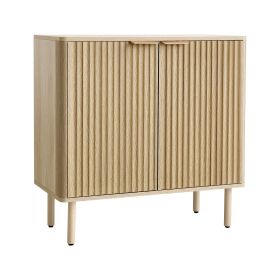 Coffee Bar Cabinet, Mid Century Fluted Coffee Bar Table with 2-Tier Storage, Buffet Stand Cabinet with 2 Barn Door