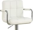 White Faux Leather Bar Stool Counter Height Chairs Set of 2 Adjustable Height Kitchen Island Stools Armrest Chairs