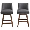 26" Upholstered Swivel Bar Stools Set of 2, Modern Linen Fabric High Back Counter Stools with Nail Head Design and Wood Frame