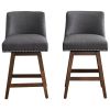 26" Upholstered Swivel Bar Stools Set of 2, Modern Linen Fabric High Back Counter Stools with Nail Head Design and Wood Frame