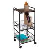 3-Tier Slim Rolling Cart With Metal Basket Drawers;  Black/Natural