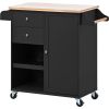 K&K Store Kitchen Cart with Spice Rack ,Towel Rack & Two Drawers,Rubber wood top,Kitchen Island with 4 Wheels for Dining Rooms Kitchens Living Rooms,
