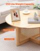 Rattan Coffee Table, Round Rattan Woven Wood Coffee Table with Rubber Wood Top, 33 in Modern Boho Circular Storage Coffee Table with Natural Wood Legs